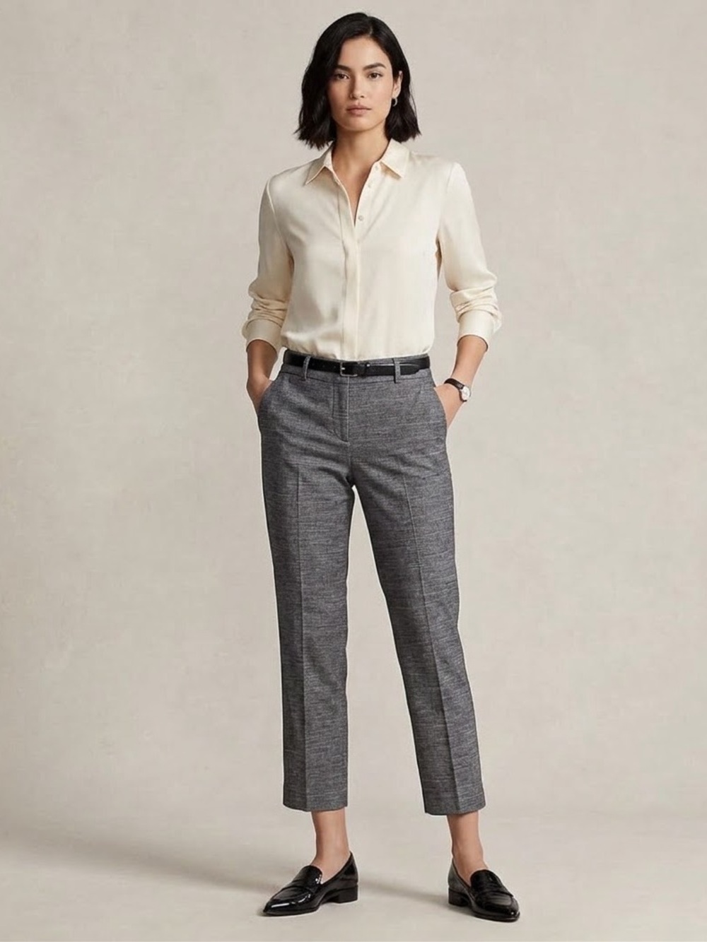 Loft Women’s 0 Marisa Dark Gray White Linen Cropped Trouser Dress Pant XXS